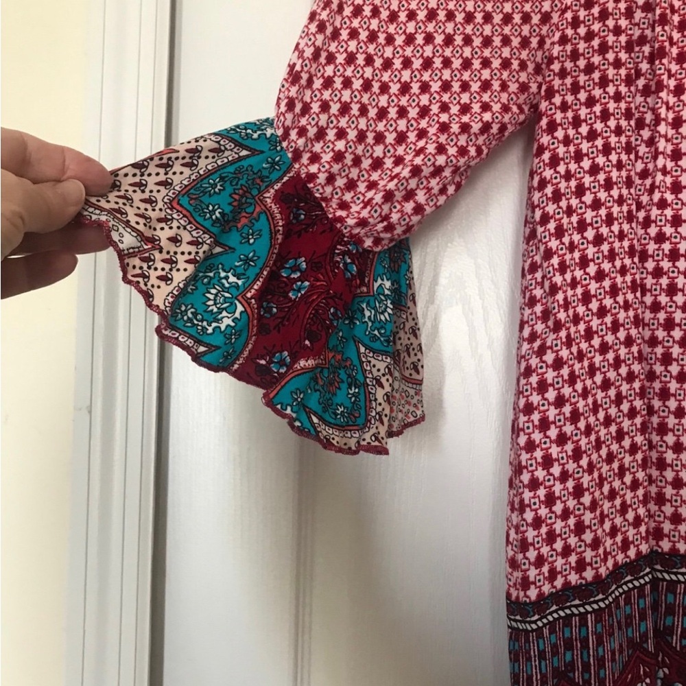 Bohemian Red and Teal Dress - Picture 2 of 2